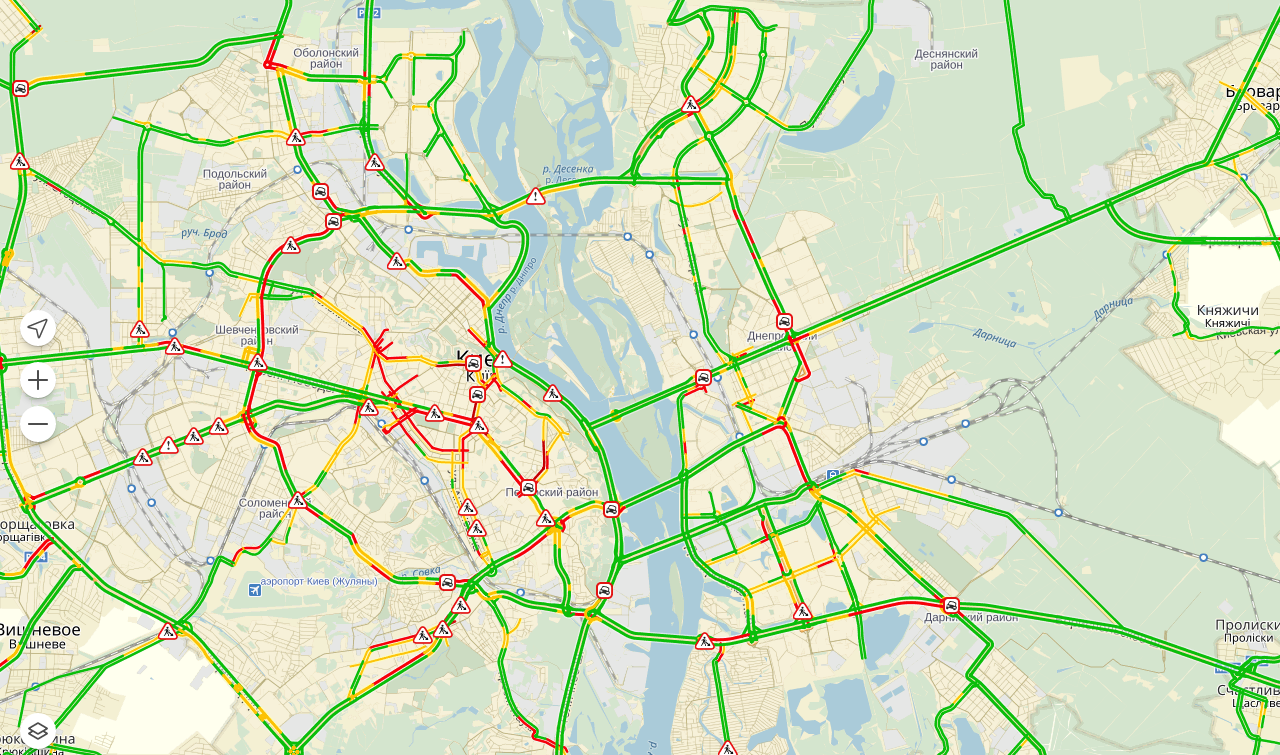 Затори у Києві досягли 6 балів