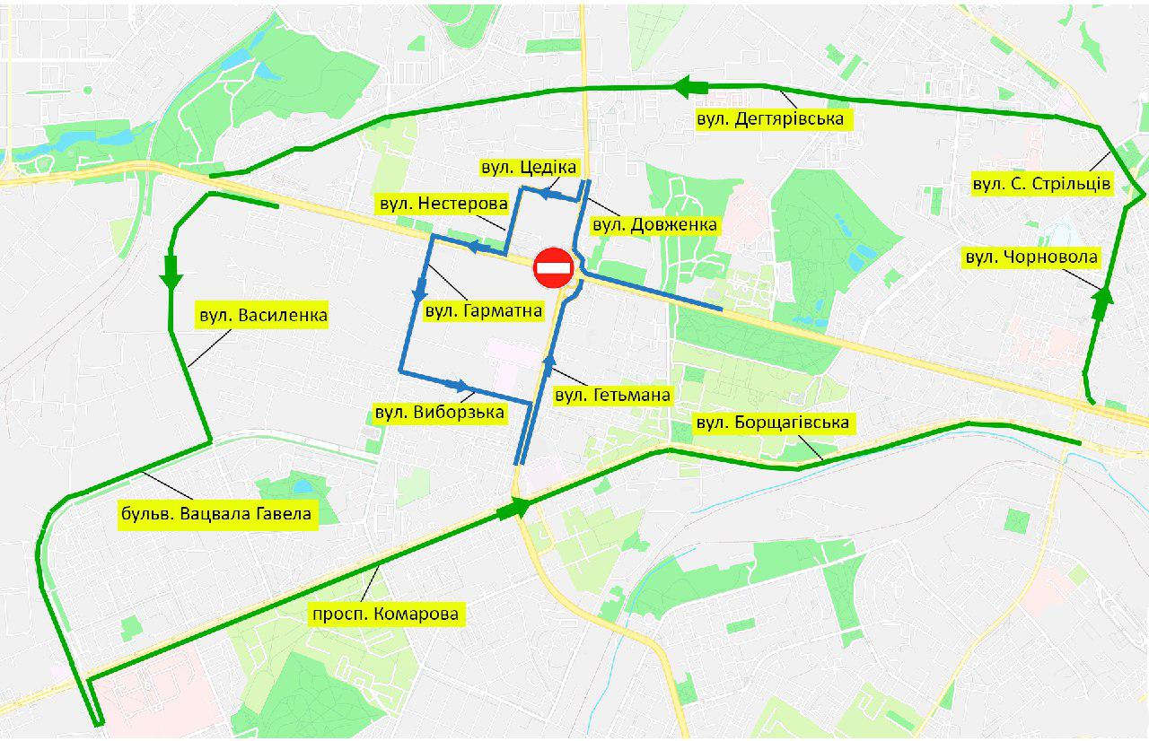 У Києві до ранку понеділка обмежать рух проспектом Перемоги: схема об'їзду