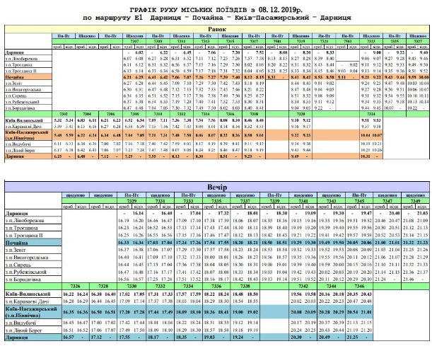 Городская электричка Киева изменила график движения