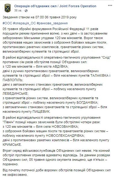 За добу на Донбасі не постраждав жоден український військовий