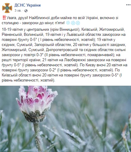 На Украину надвигаются заморозки до -5