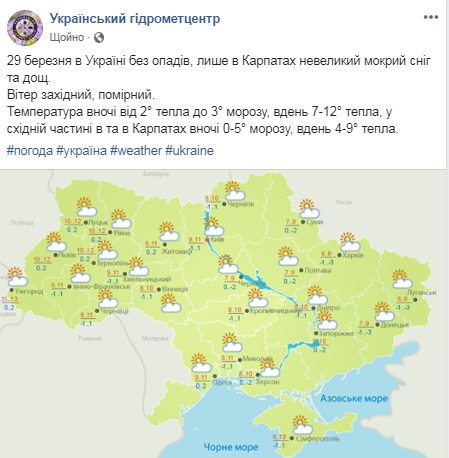 Синоптики розповіли про погоду в Україні 29 березня