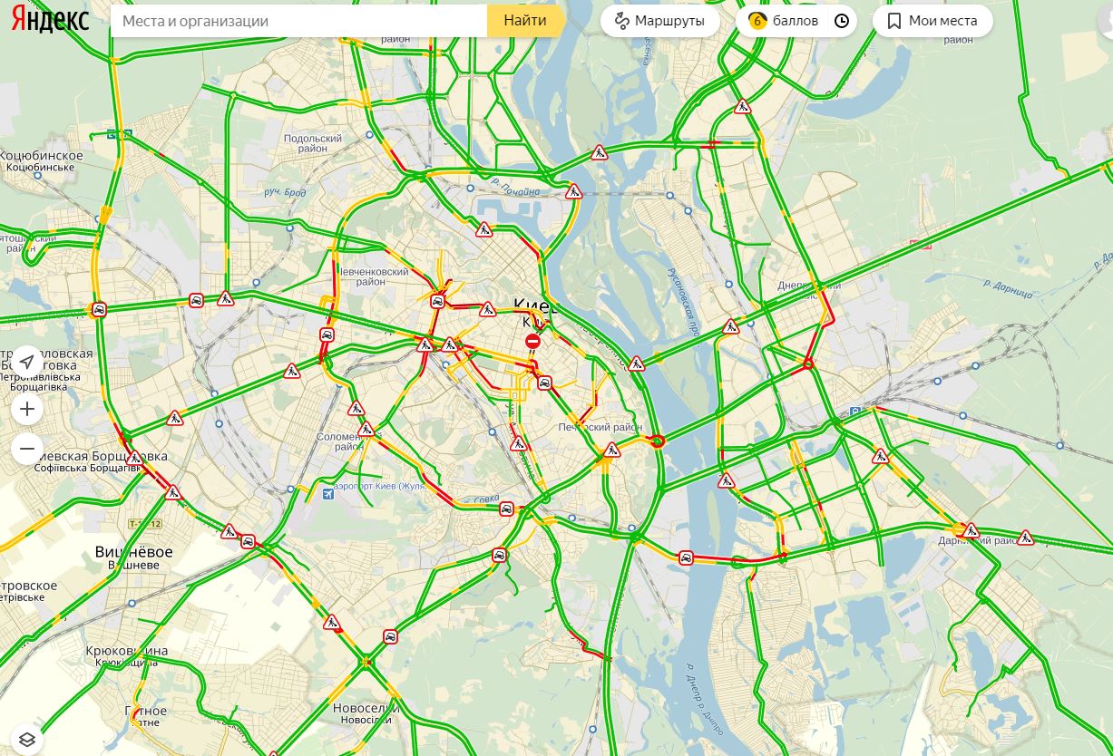 Пробки в Киеве достигли 6 баллов
