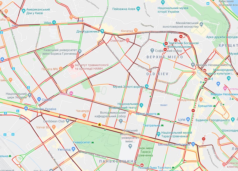 Центр Києва перекритий: карта пробок