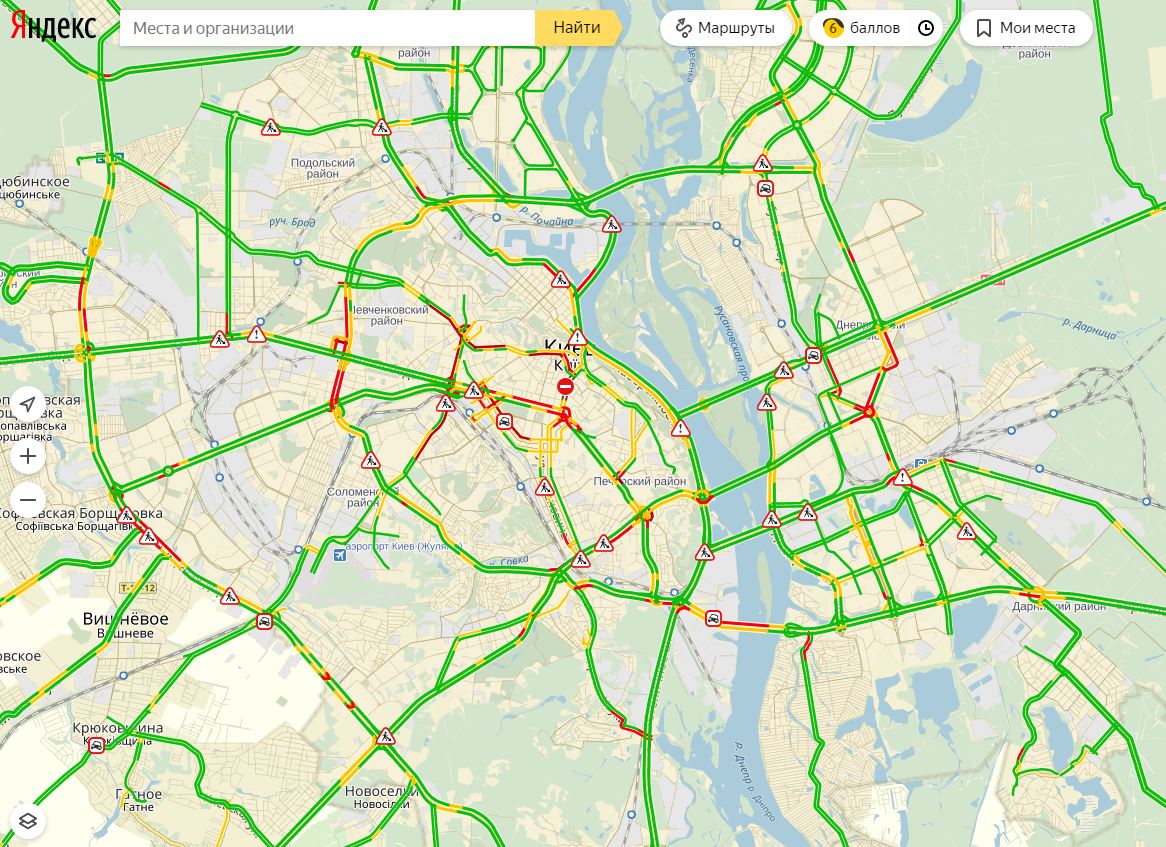 Пробки в Киеве достигли 6 баллов