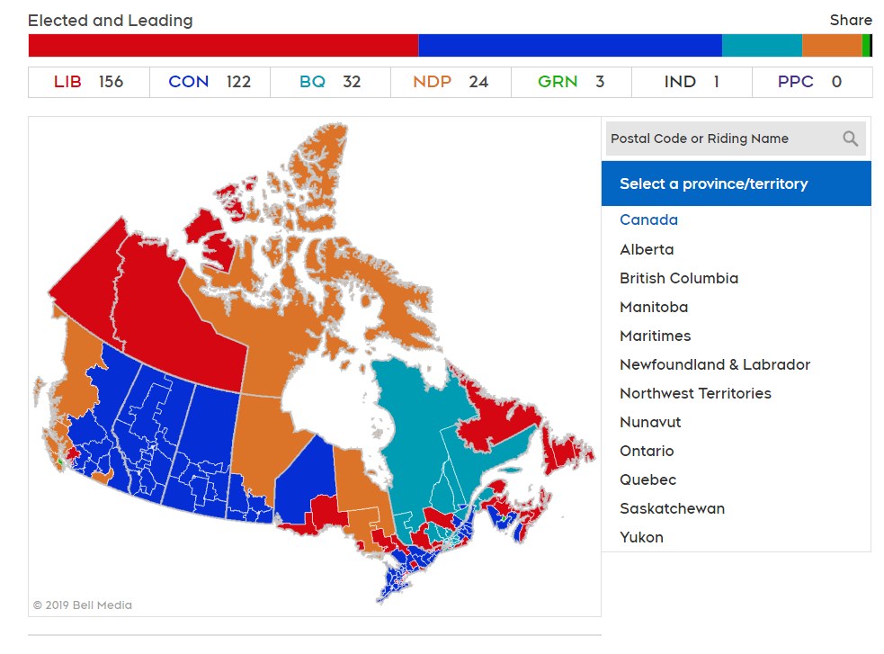 Либеральная партия Джастина Трюдо побеждает на выборах в Канаде