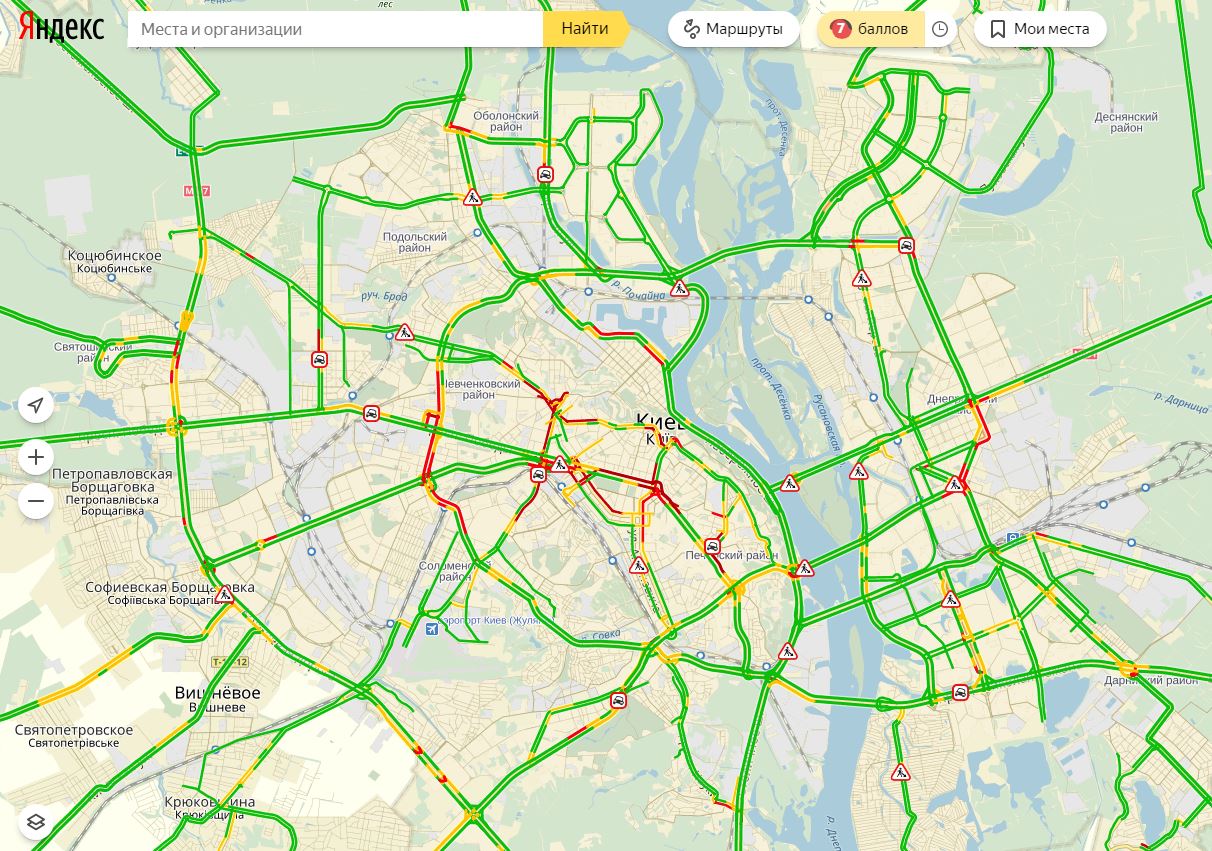 Затори у Києві досягли 7 балів