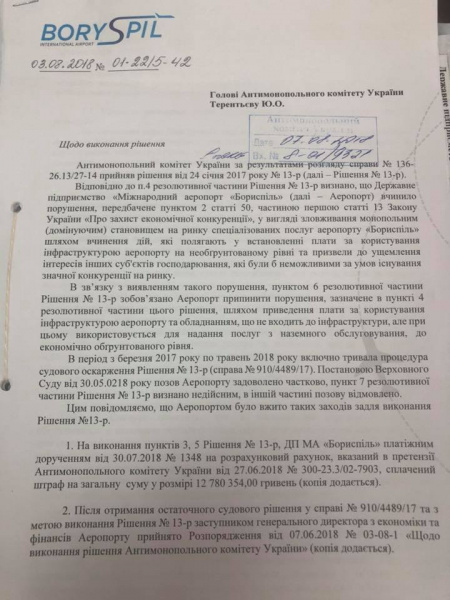 Аэропорт "Борисполь" уплатил почти 13 млн гривен штрафа