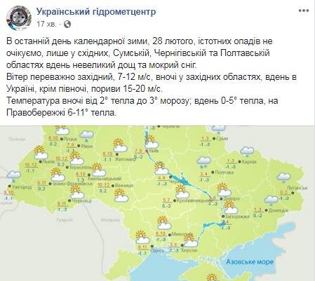 В последний день зимы в Украине ожидается +11