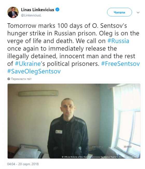 Литва закликала РФ звільнити Сенцова та інших політв’язнів