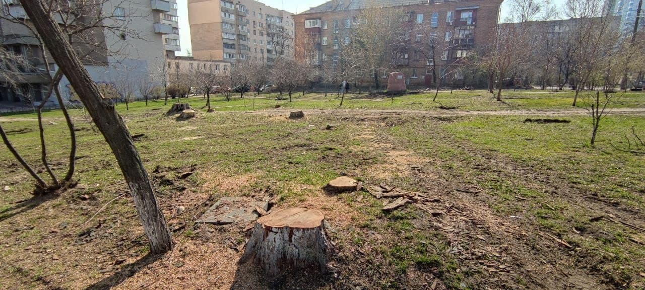 В Киеве уничтожили деревья в сквере, который создали в честь украинского разведчика (фото)