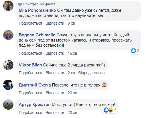 В Киеве куски моста разгромили проезжавшее под ним авто (фото)