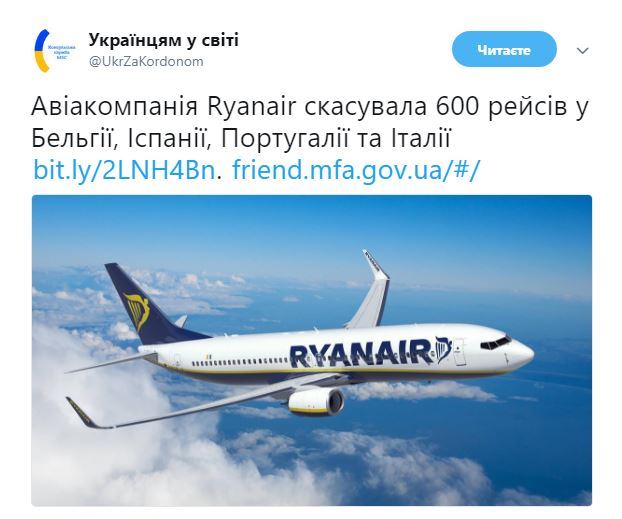 Ryanair отменила 600 рейсов из-за забастовки пилотов