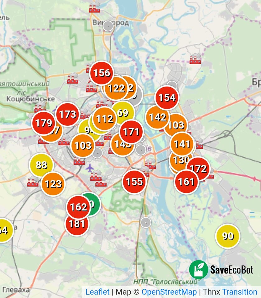Где в Украине самый грязный воздух (карта)