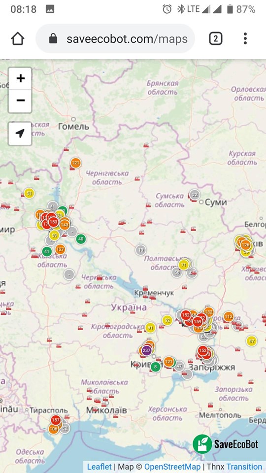 Где в Украине самый грязный воздух (карта)