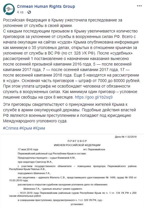 С начала оккупации "суды" Крыма открыли 35 дел за уклонение от службы в армии РФ