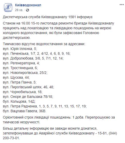 В Киеве нет воды на 14 улицах из-за аварий на сетях