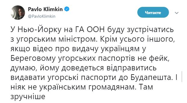 Климкин встретится с главой МИД Венгрии по поводу выдачи венгерских паспортов на Закарпатье