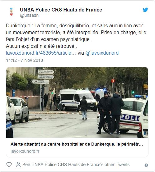 Во Франции полиция задержала женщину, угрожавшую подорвать больницу в Дюнкерке