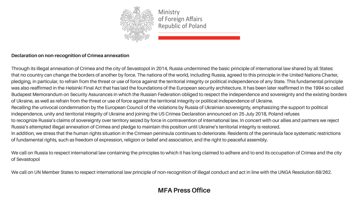 МЗС Польщі оприлюднило декларацію про невизнання анексії Криму
