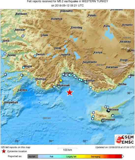 В Антальї стався землетрус