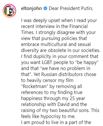 Элтон Джон сделал громкое заявление о Путине: все подробности