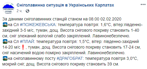 У Карпатах висота снігового покриву сягає 40 см