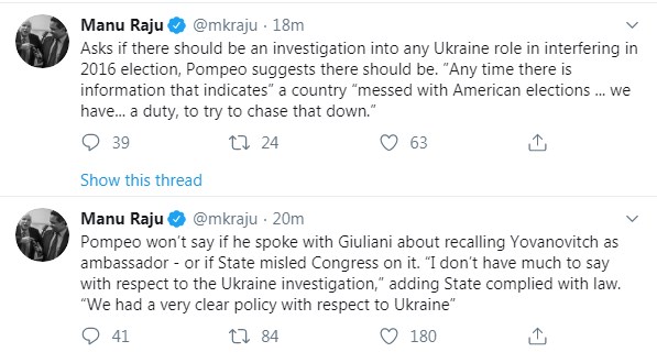 Помпео: США должны расследовать вмешательство Украины в выборы