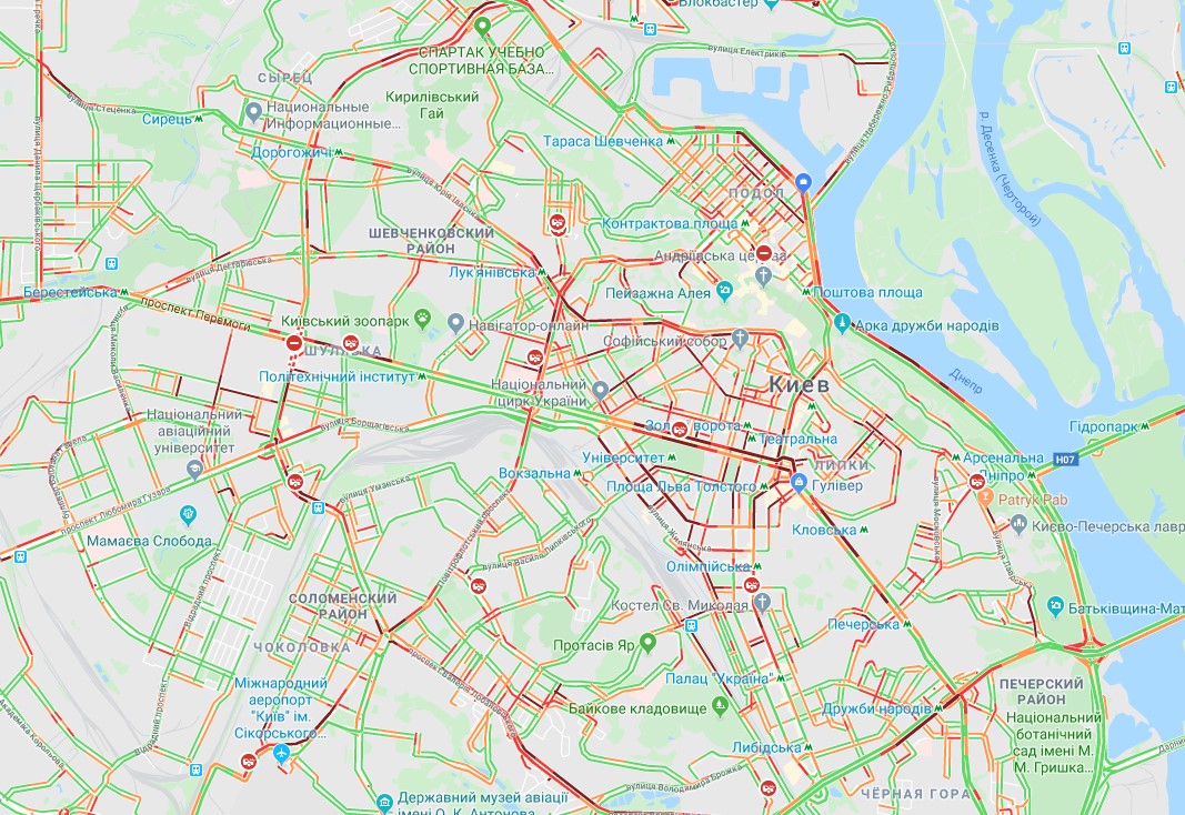 Центр Киева сковали пробки: карта