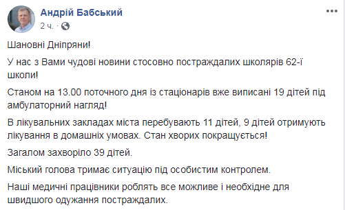 В Днепре количество отравившихся школьников возросло до 39