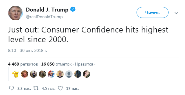 У США довіра споживачів знаходиться на найвищому рівні з 2000 року, - Трамп