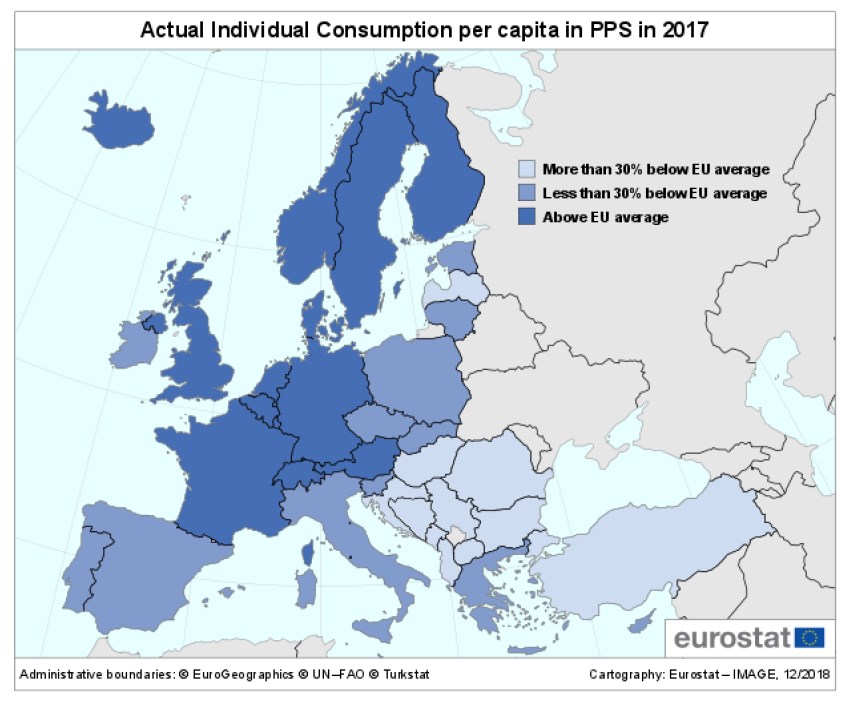 Евростат назвал самые богатые и самые бедные страны ЕС