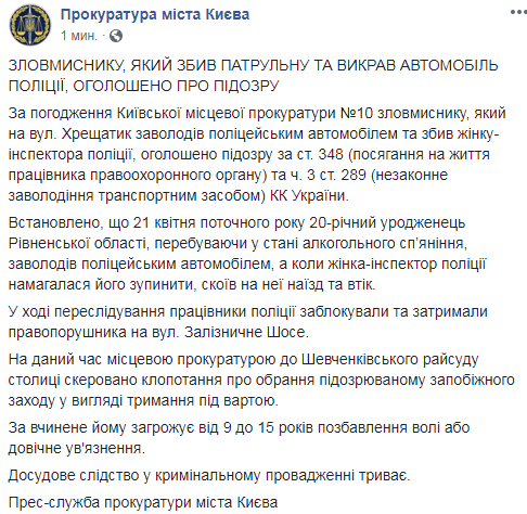 Нападнику на патрульну у Києві оголосили підозру