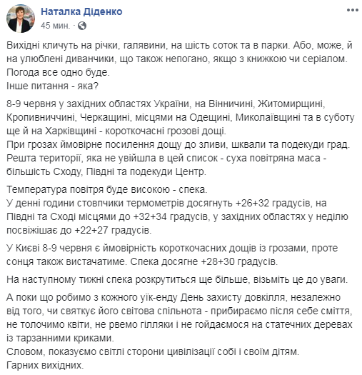 На вихідних в Україні дощі посиляться, можливий град