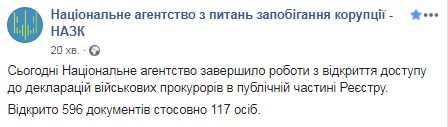 НАЗК опублікувало декларації військових прокурорів