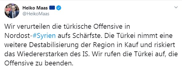 Наступ Туреччини на Сирію загрожує відродженням ІДІЛ, - МЗС Німеччини