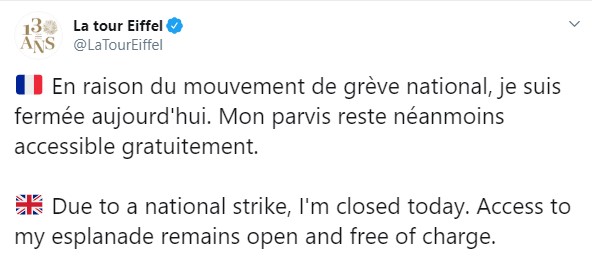 Протесты в Париже: Эйфелеву башню закрыли для посещений