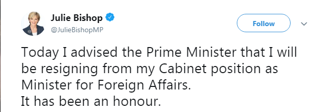 Міністр закордонних справ Австралії йде у відставку