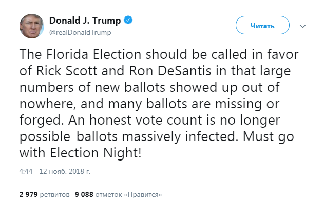 Вибори в США: Трамп заявив про неможливість чесного підрахунку голосів у Флориді