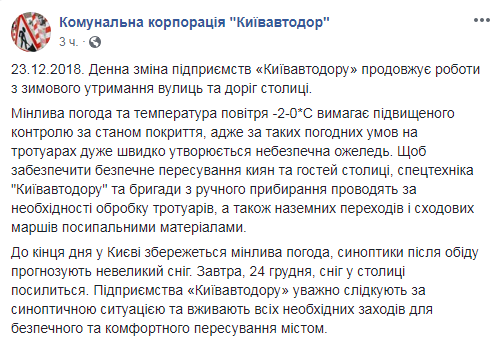 В "Киевавтодоре" рассказали, как борются со снегом в столице
