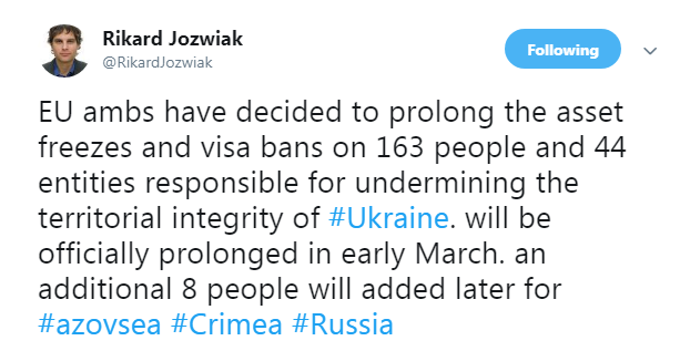 Посли ЄС включили в санкційний 8 список росіян за агресію в Керченській протоці