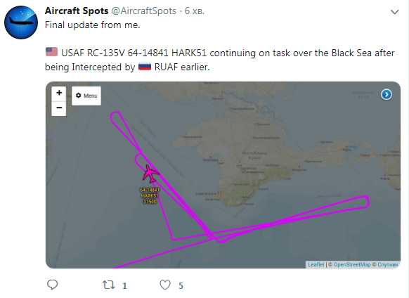 Россия перехватила разведывательный самолет США, патрулировавший Крым