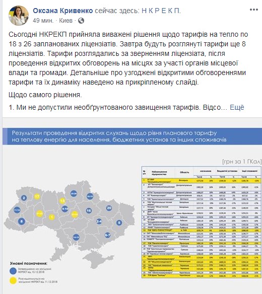 НКРЭКУ повысила тарифы на тепло для населения для 18 предприятий ТКЭ