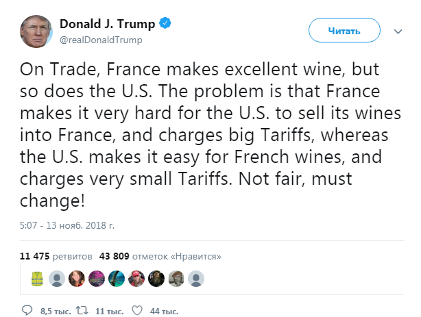 Трамп розповів про перешкоди Франції у торгівлі зі США