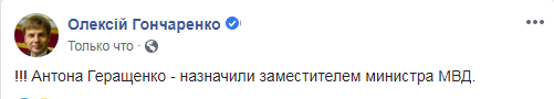 Геращенко назначили замглавы МВД Украины