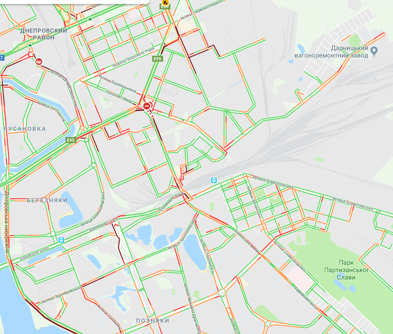 Движение в Киеве парализовано: карта пробок