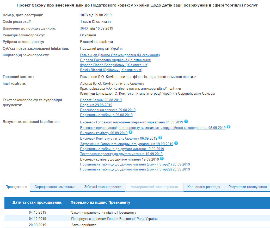 Закон про "кешбек" для покупців передали на підпис президенту