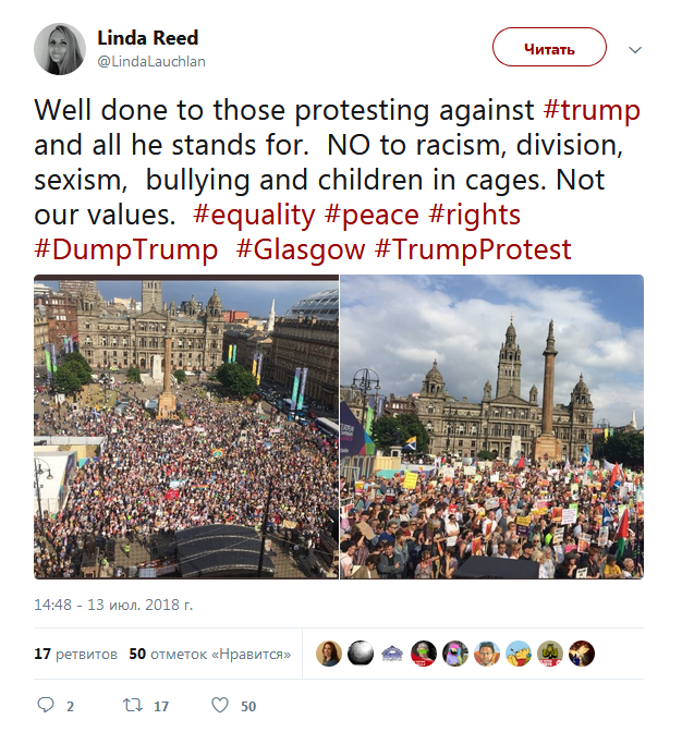 Проти візиту Трампа у Глазго протестують близько 2 тисяч людей