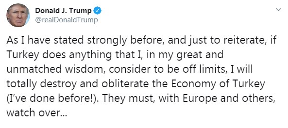 Трамп пригрозил Турции уничтожением экономики в случае "запретных" действий