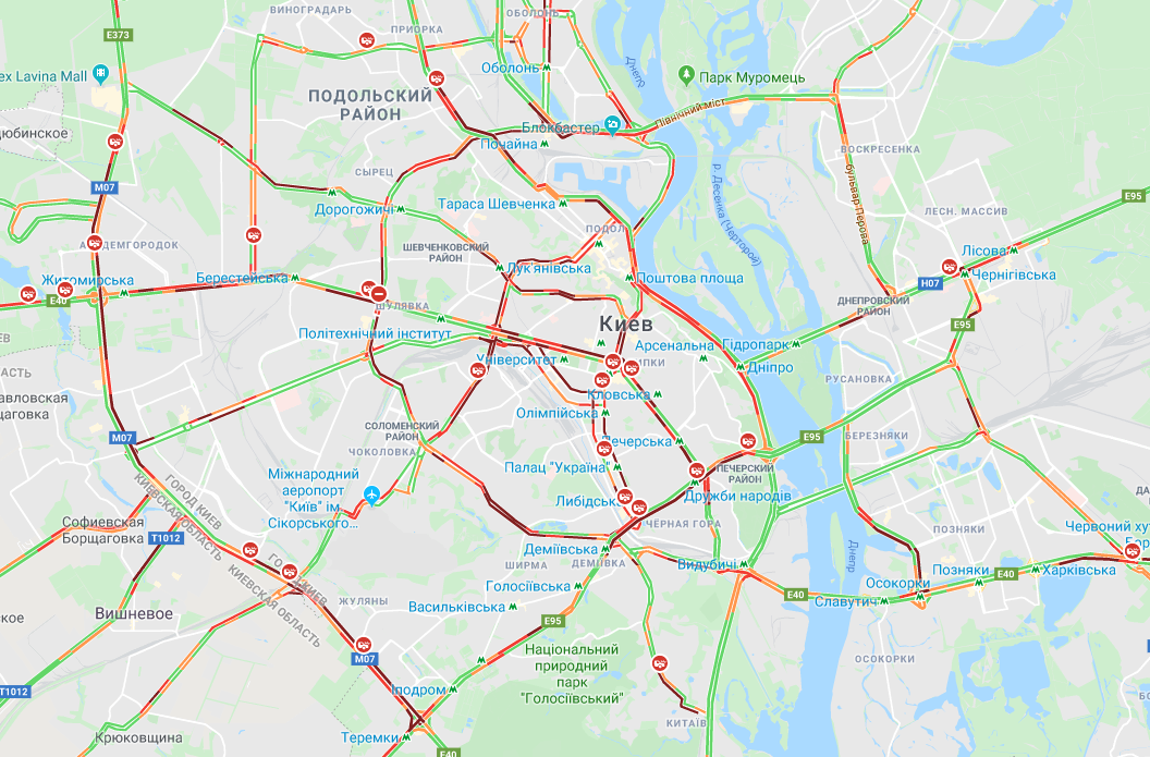 Рух у Києві паралізовано: карта заторів
